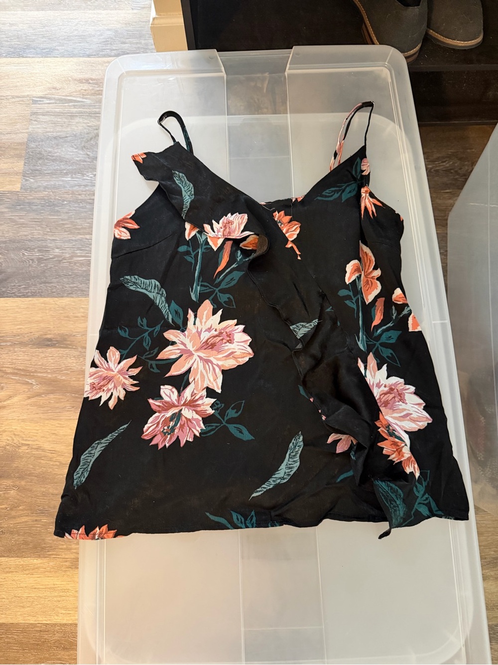 Lizard Thicket Black Floral V-Neck Cami Tank - Pink Floral